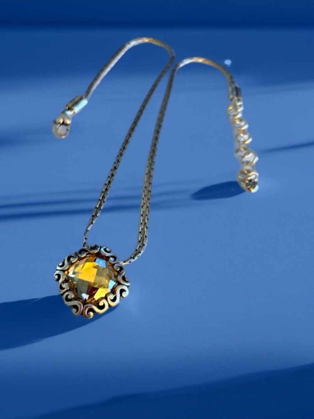 Brighton Danube Pendant Necklace Large Blue Swarovski Crystal Scroll Design